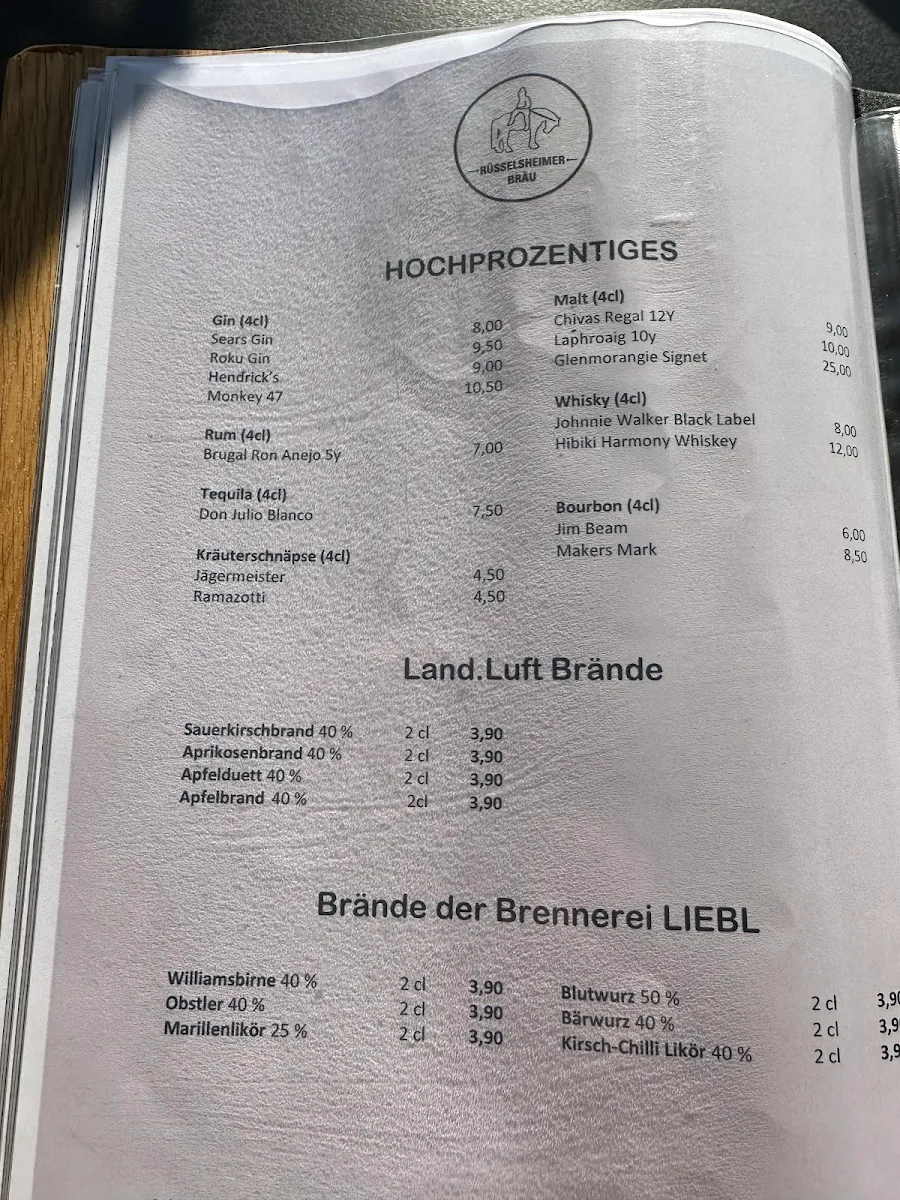 Speisekarte, Rüsselsheimer Bräu