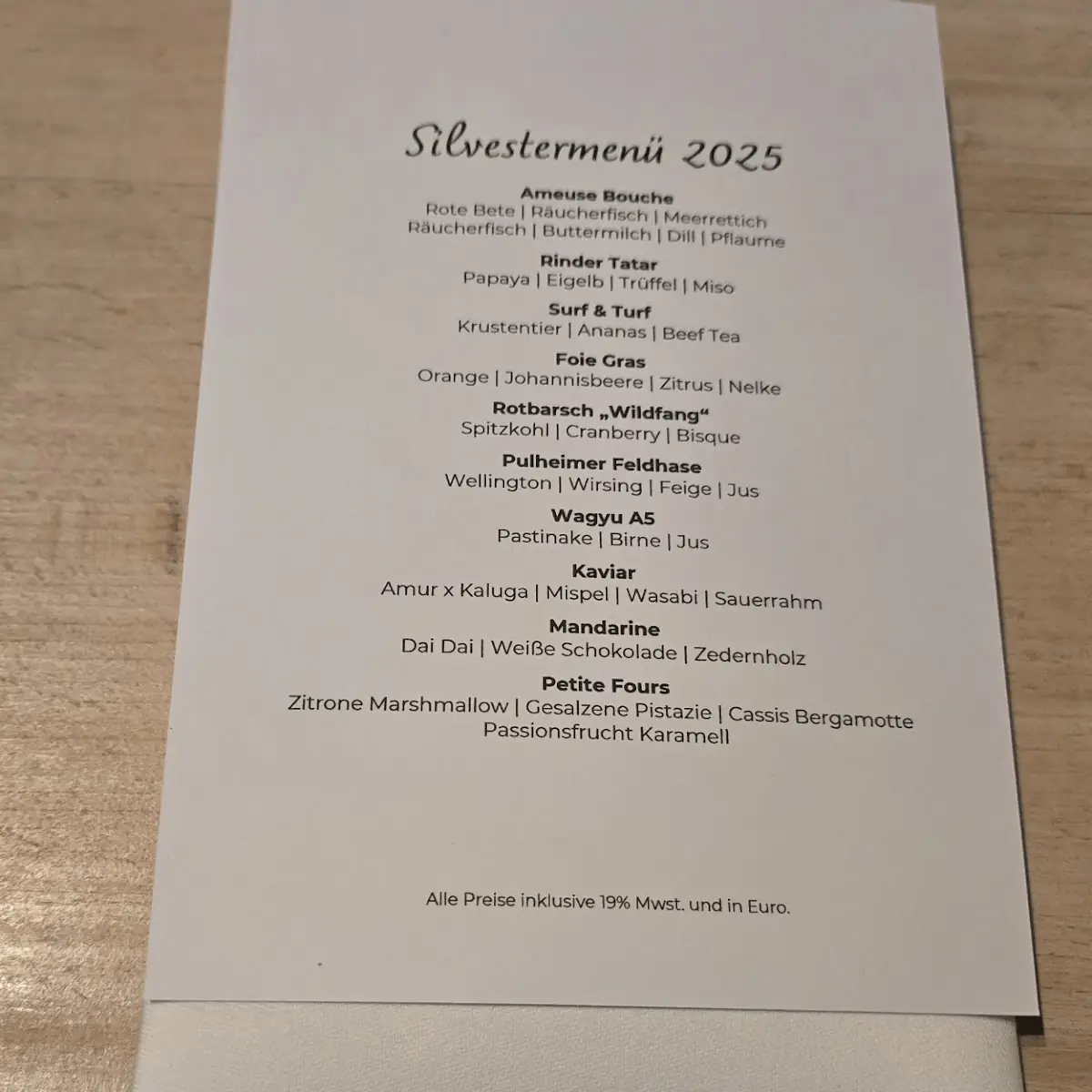 Speisekarte, Zum Auerhahn Restaurant