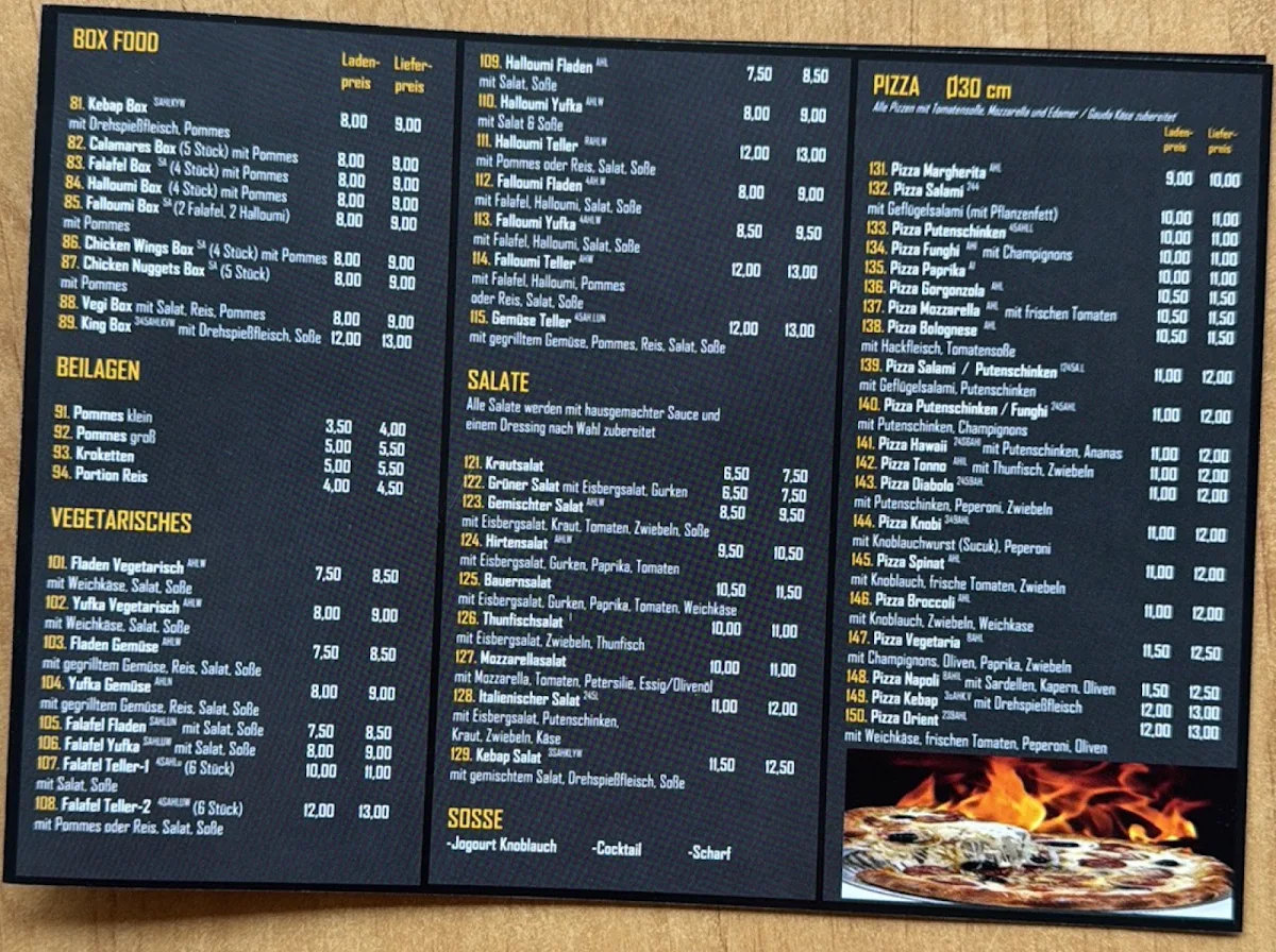 Speisekarte, King Kebap Rheinhausen