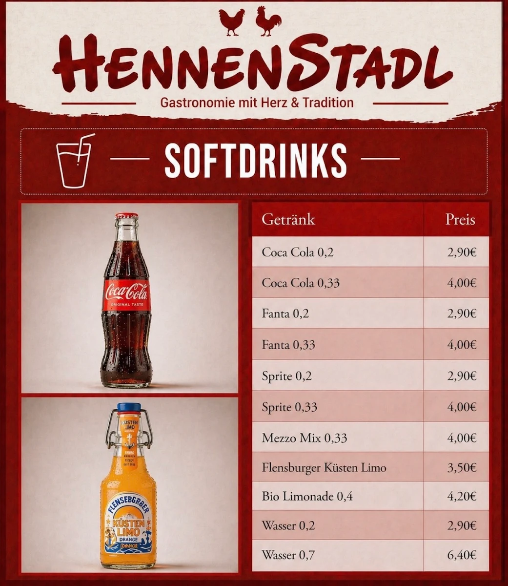 Speisekarte, Hennenstadl Sandstedt