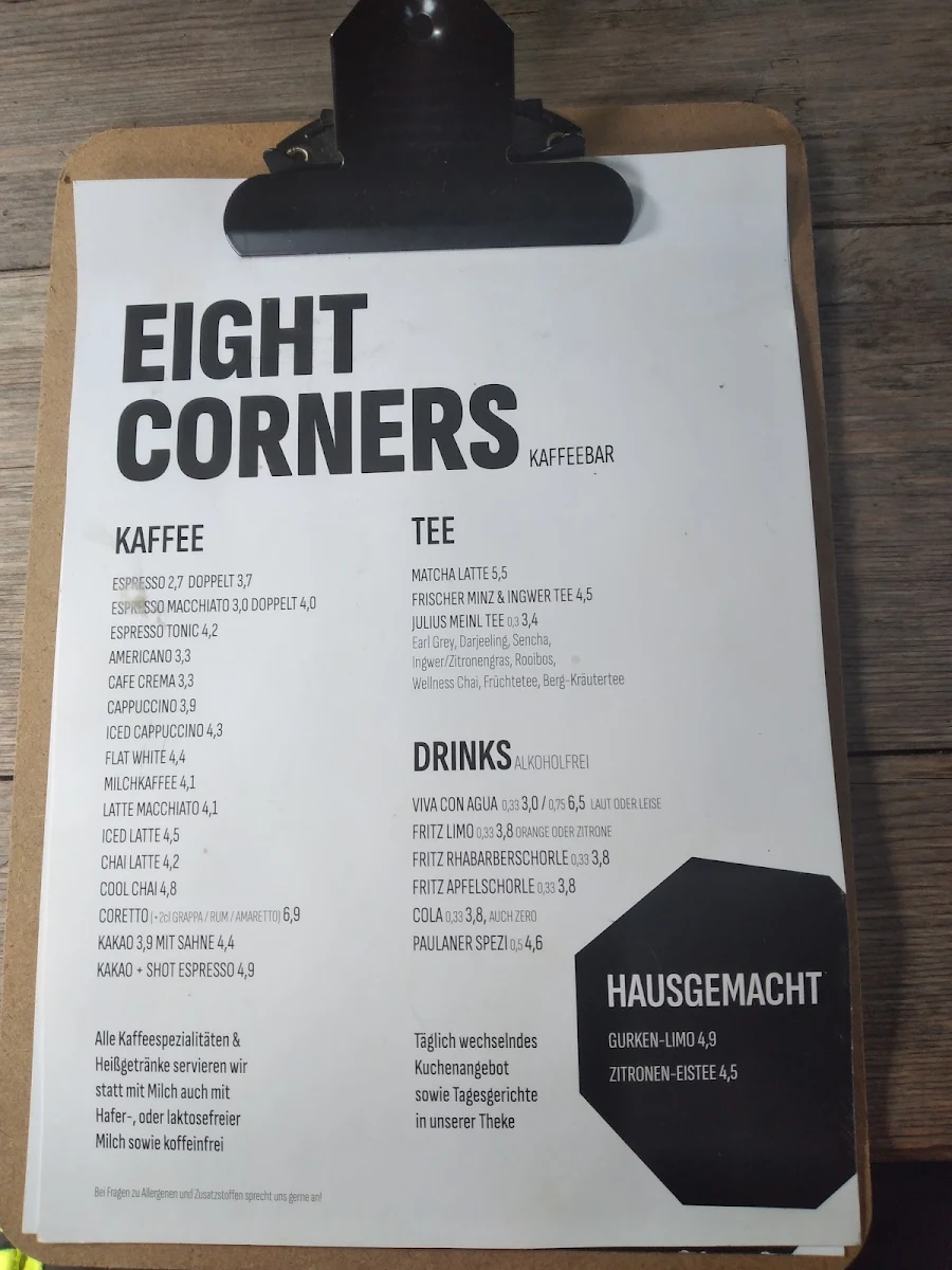 Speisekarte, Eight Corners Kaffebar / Bistro - Claudia Schäfer