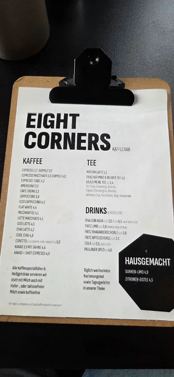 Speisekarte, Eight Corners Kaffebar / Bistro - Claudia Schäfer