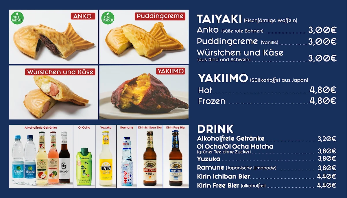 Speisekarte, TAKOMALU Tako-Yaki Stand Japan