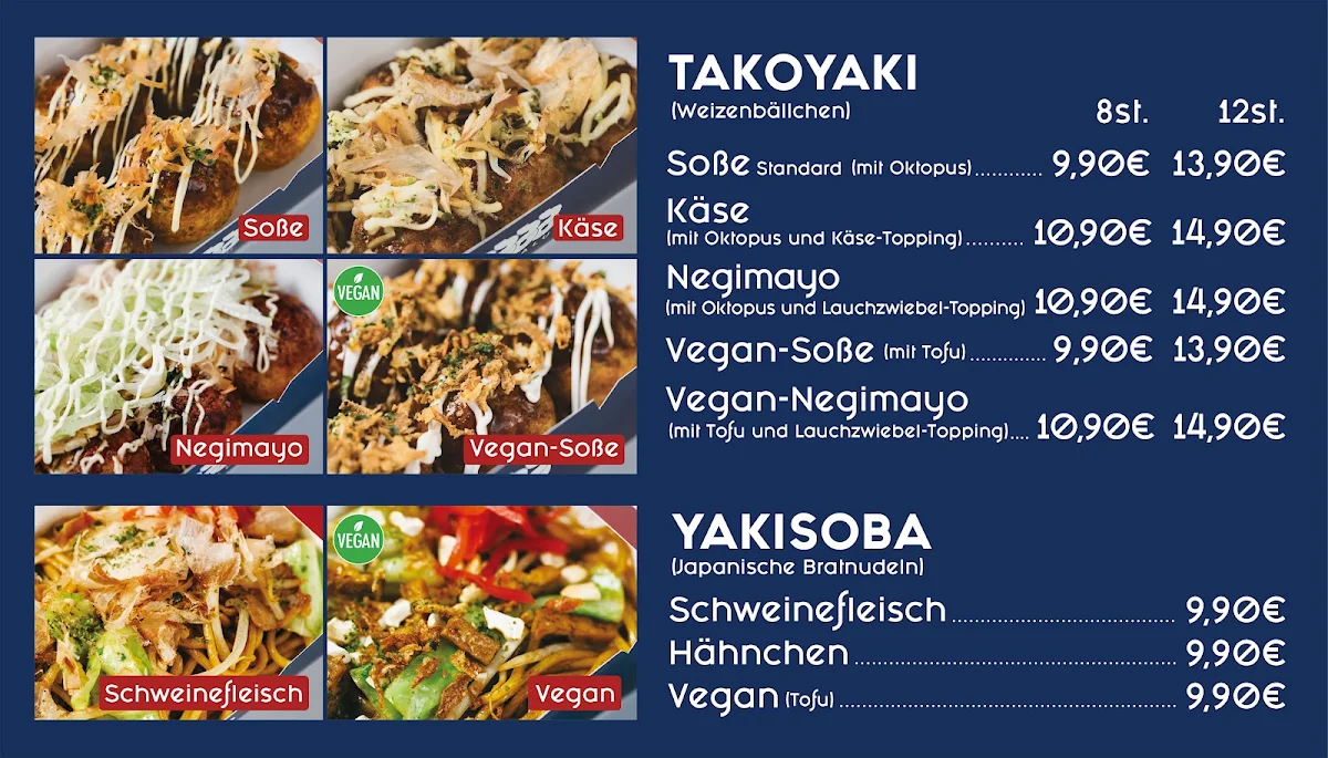 Speisekarte, TAKOMALU Tako-Yaki Stand Japan