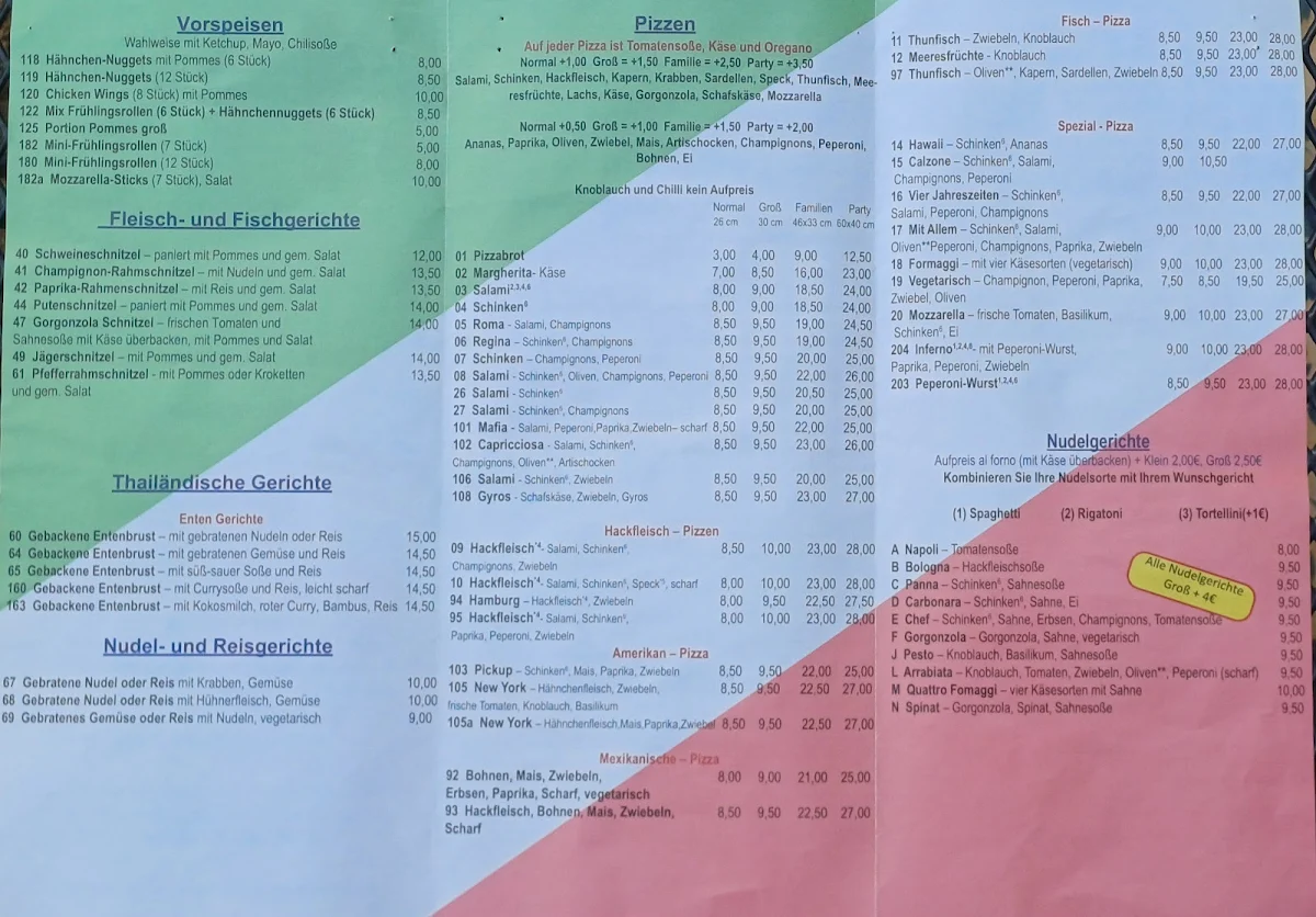 Speisekarte, Pizza Haus
