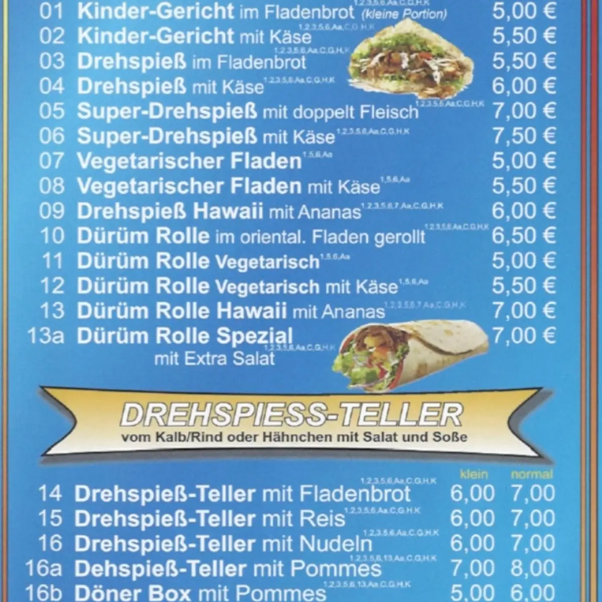 Speisekarte, Side Kebab Haus Stollberg