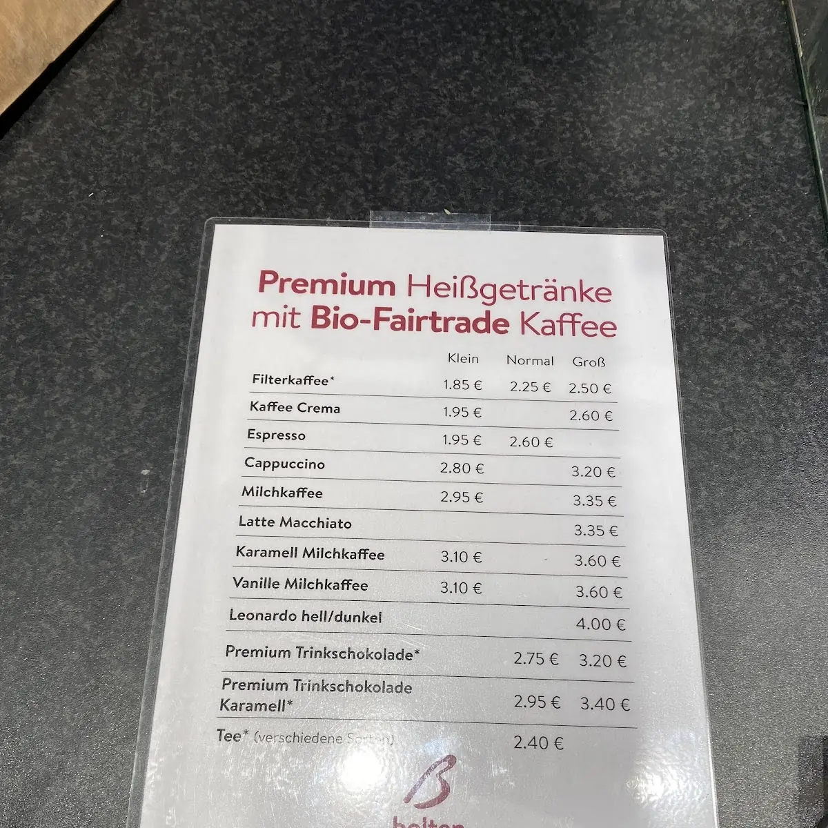 Speisekarte, Bäckerei & Konditorei Bolten