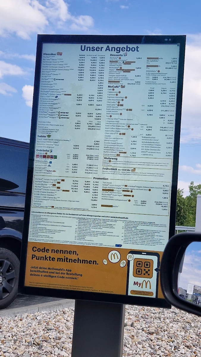 Speisekarte, McDonald's