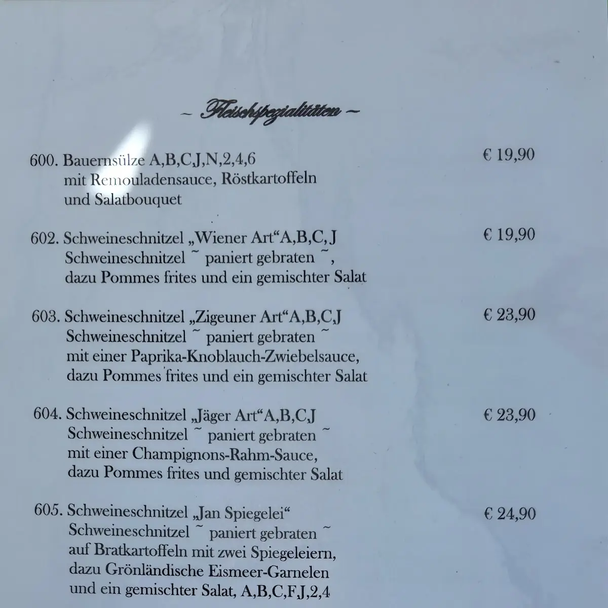 Speisekarte, Hofcafe Bauernstuben im Ostland