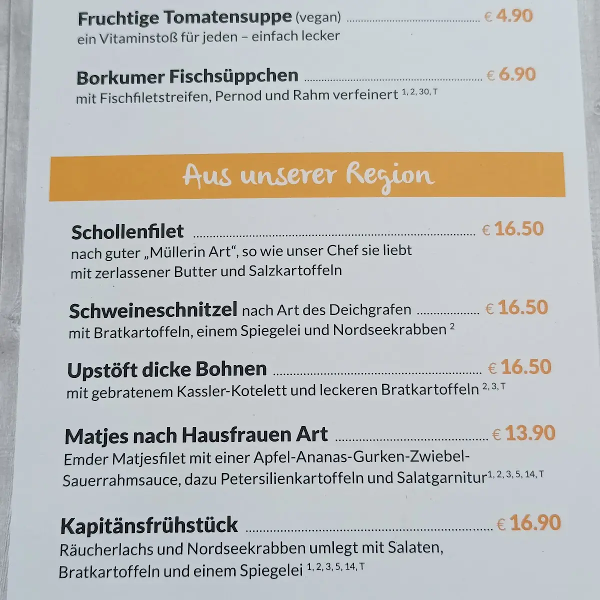 Speisekarte, Hofcafe Bauernstuben im Ostland