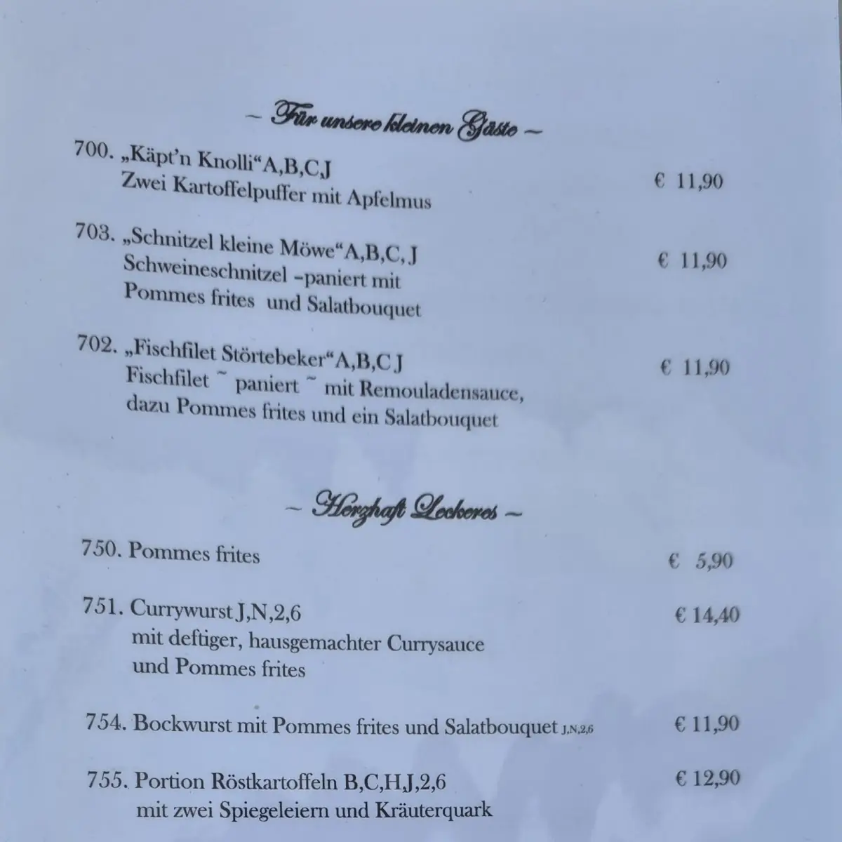 Speisekarte, Hofcafe Bauernstuben im Ostland
