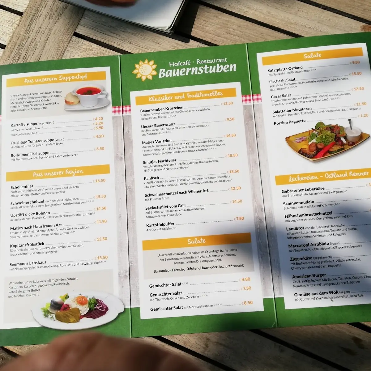 Speisekarte, Hofcafe Bauernstuben im Ostland