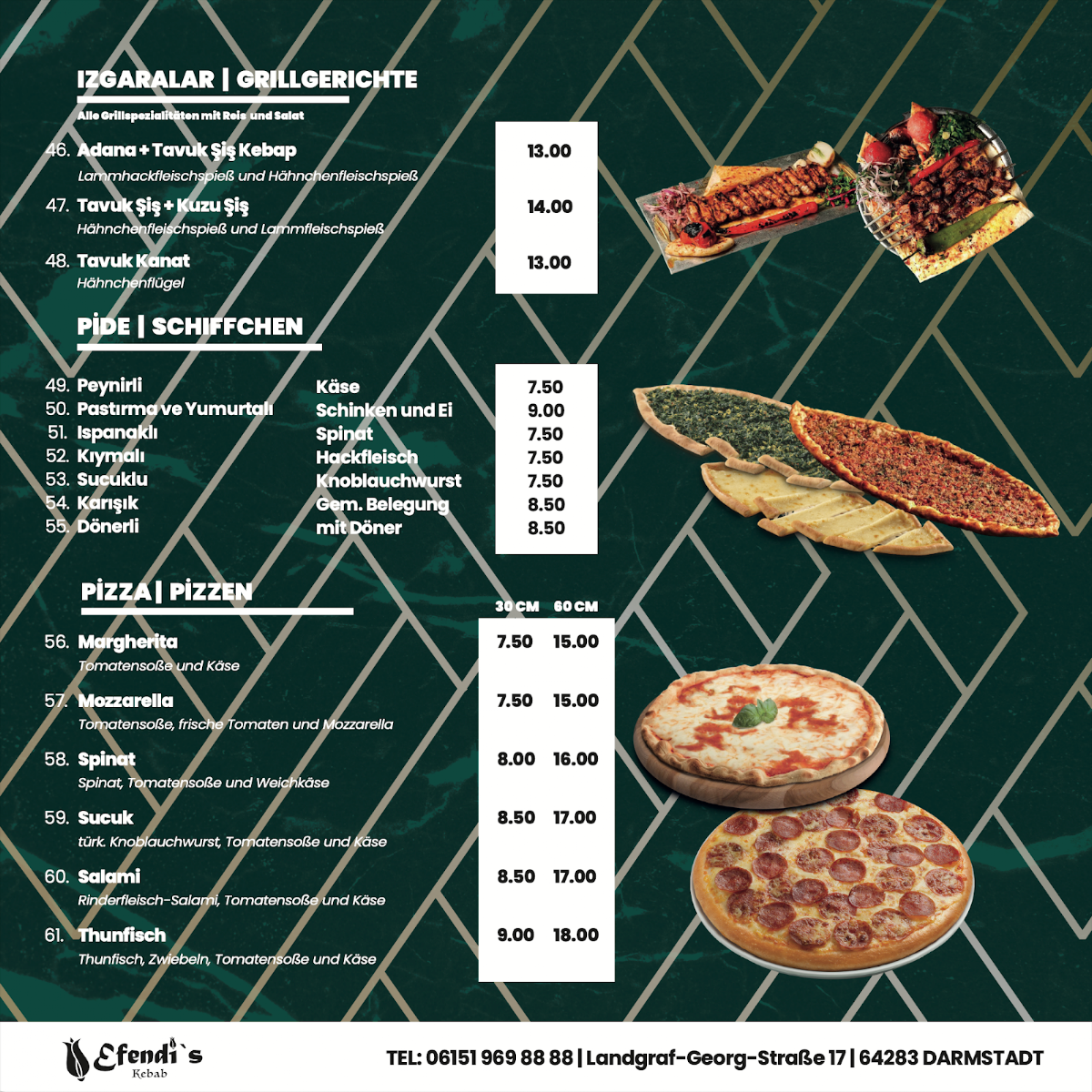 Speisekarte, Efendi's Restaurant & Döner