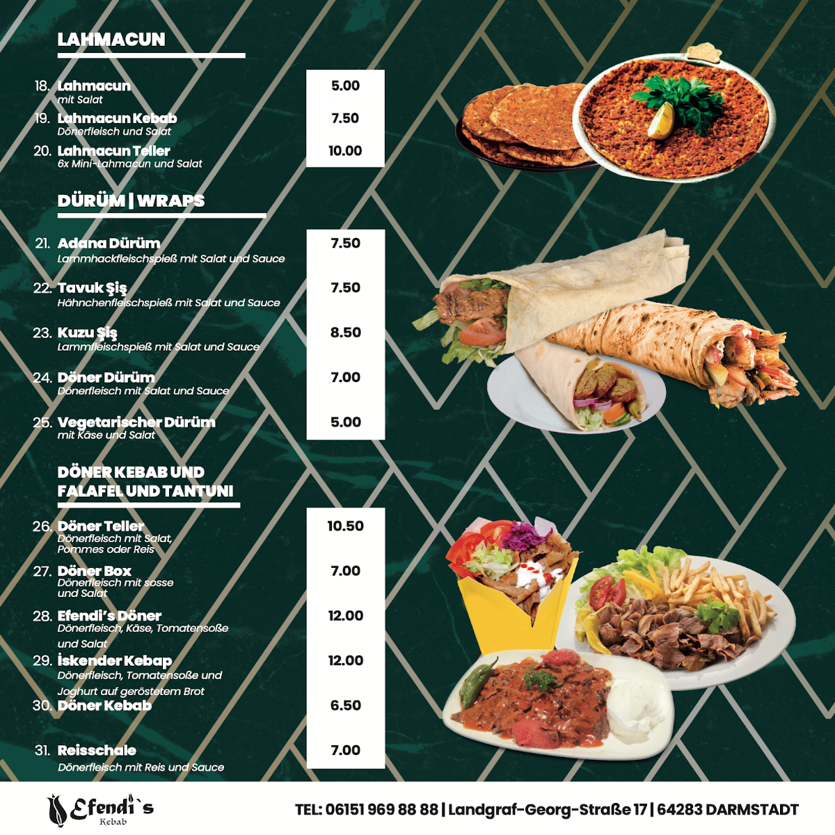 Speisekarte, Efendi's Restaurant & Döner