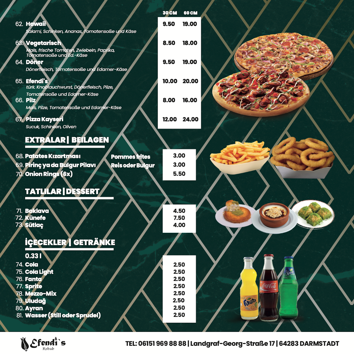 Speisekarte, Efendi's Restaurant & Döner