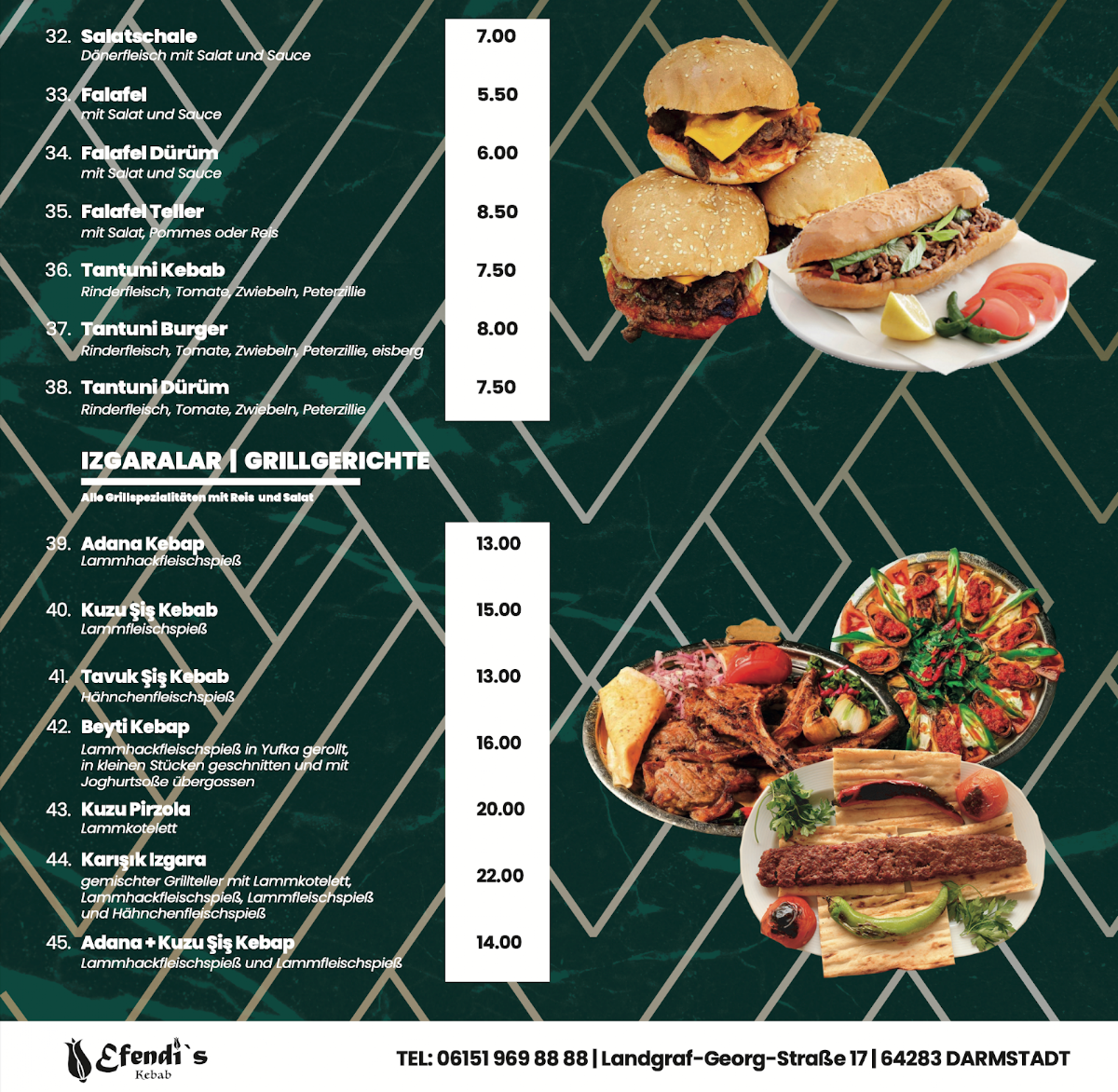 Speisekarte, Efendi's Restaurant & Döner