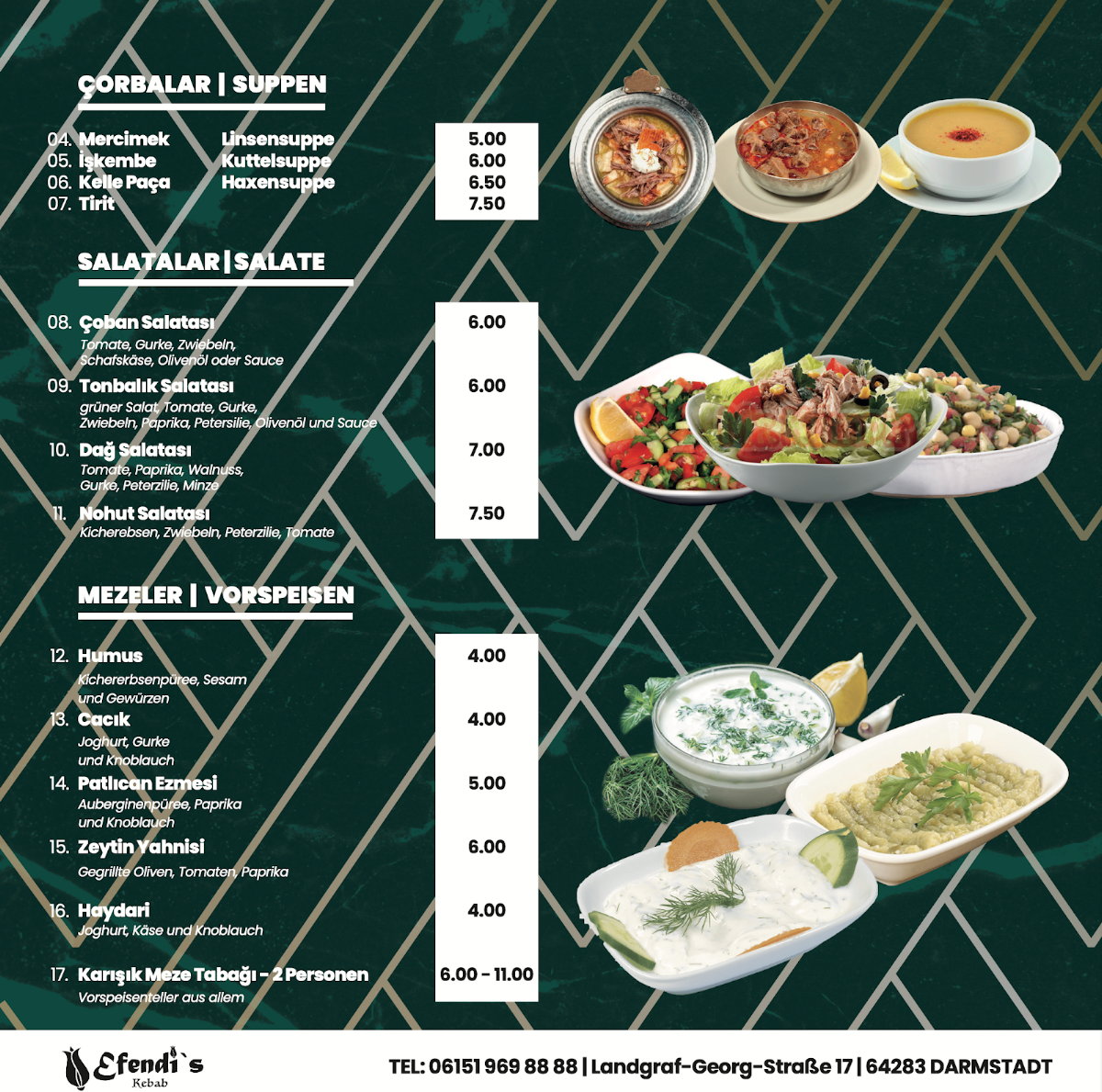 Speisekarte, Efendi's Restaurant & Döner