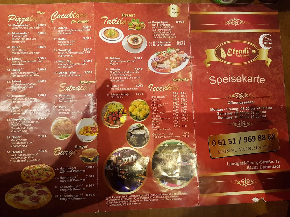 Speisekarte, Efendi's Restaurant & Döner