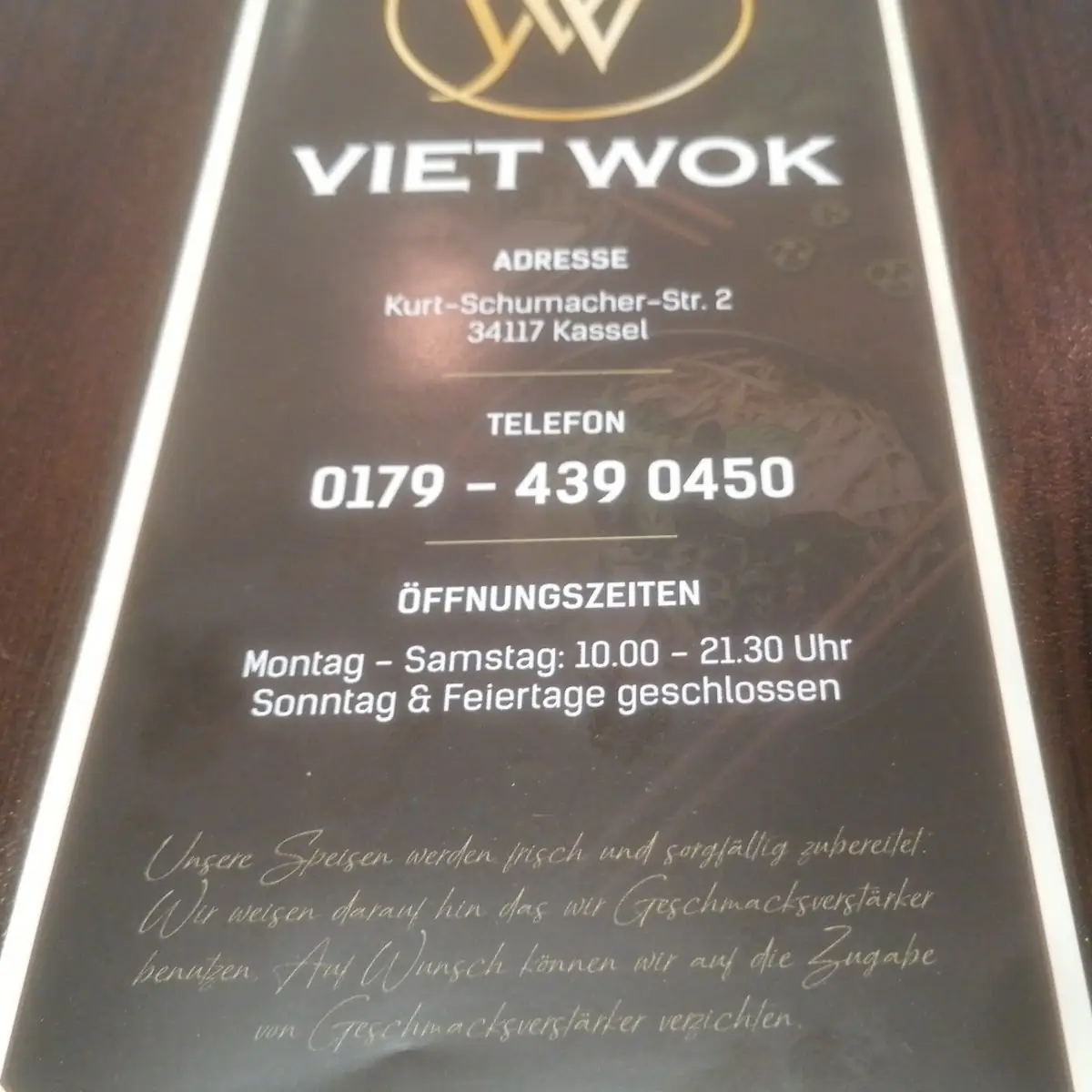 Speisekarte, Viet Wok