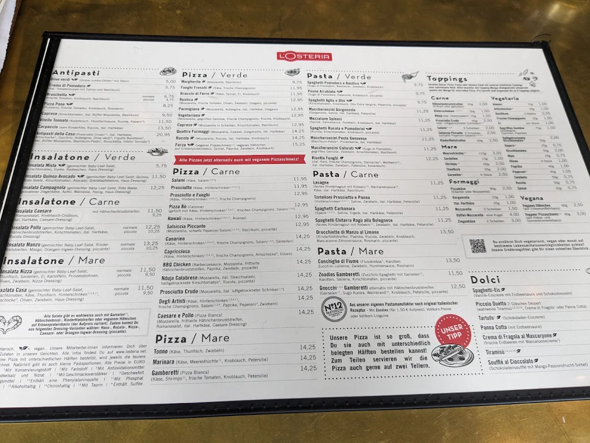 Speisekarte, L'Osteria Fürth Rudolf-Breitscheid-Straße