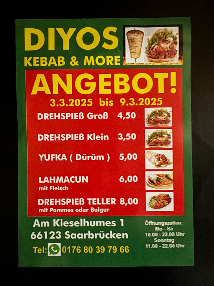 Speisekarte, Diyos Kebap & More