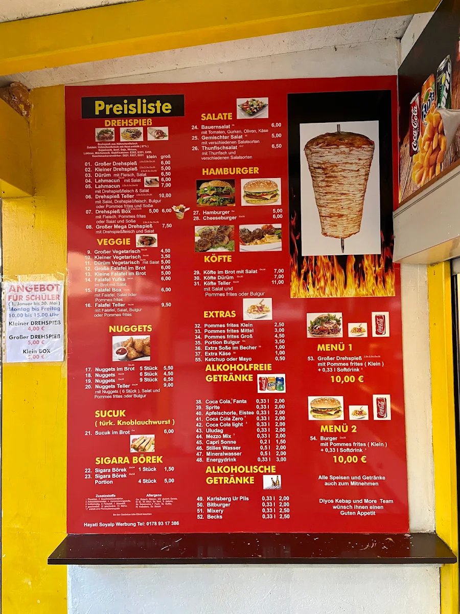 Speisekarte, Diyos Kebap & More