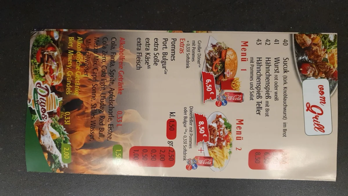 Speisekarte, Diyos Kebap & More