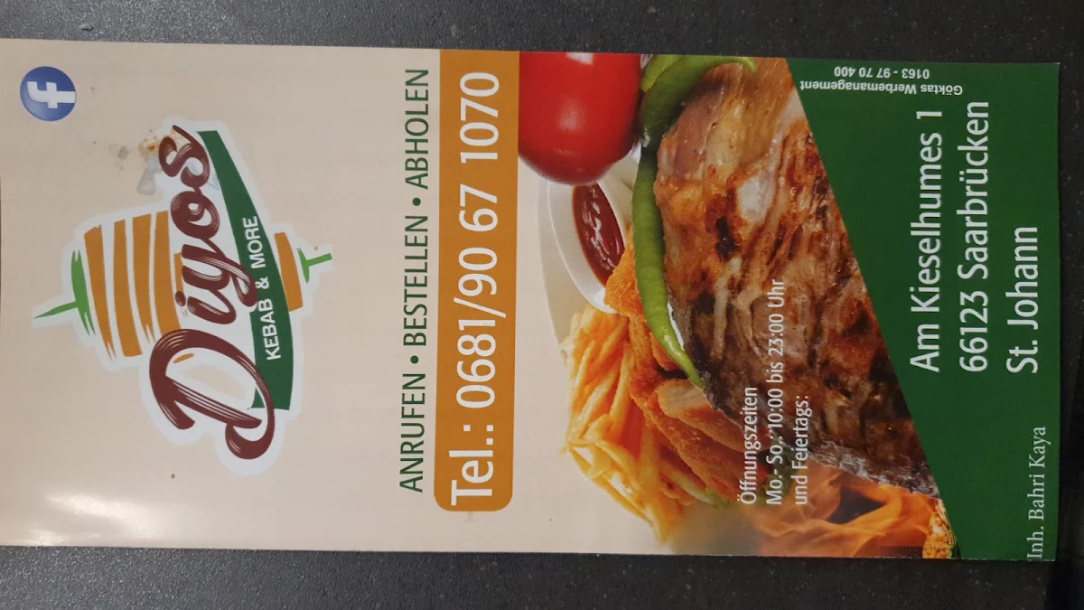 Speisekarte, Diyos Kebap & More