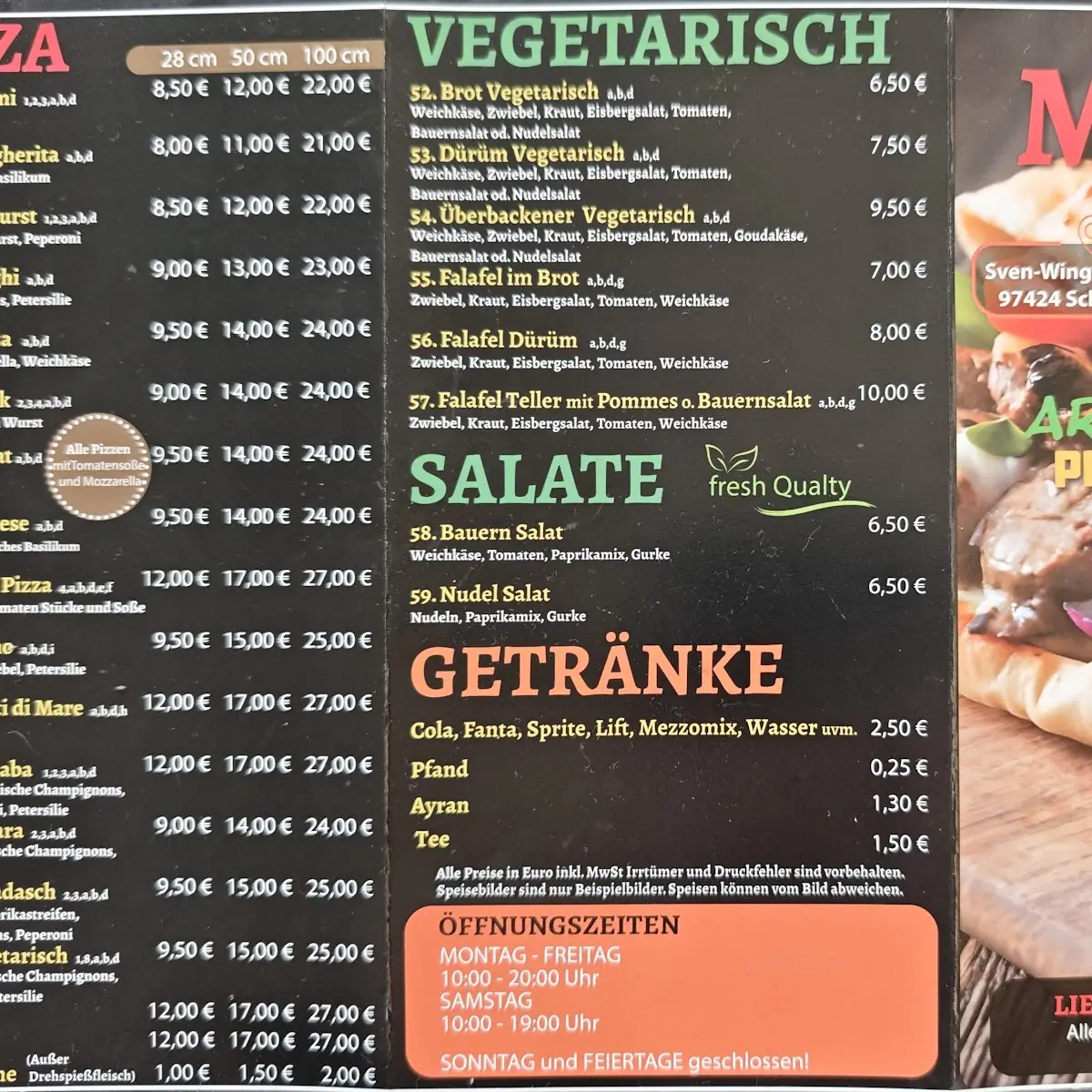 Speisekarte, Arkadasch's Pizza Döner