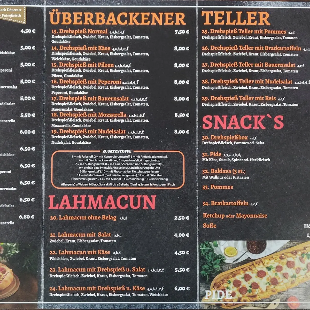 Speisekarte, Arkadasch's Pizza Döner