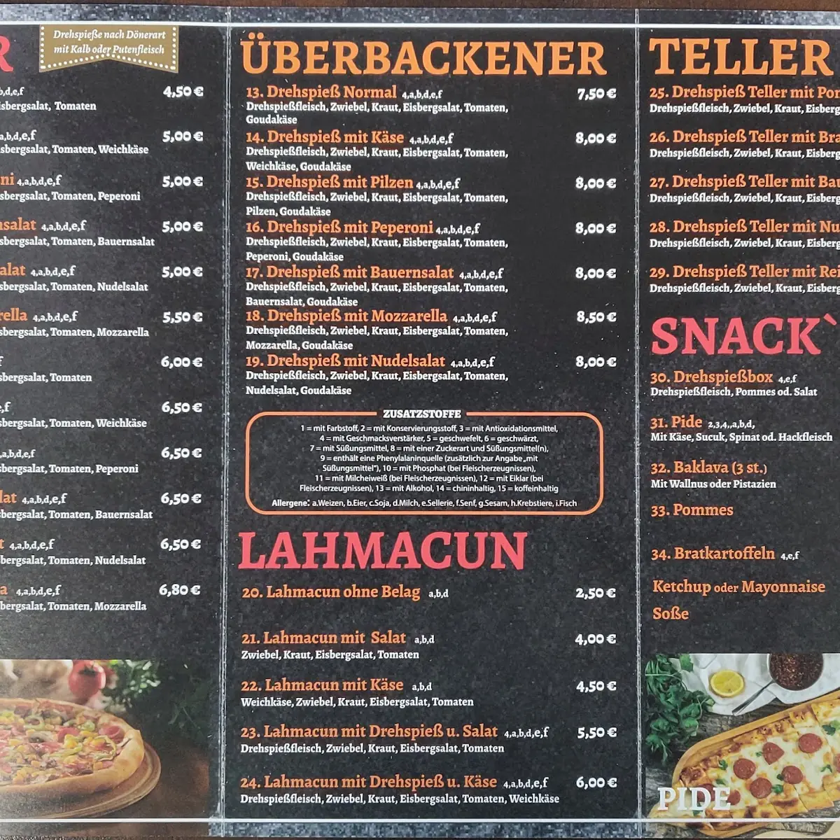 Speisekarte, Arkadasch's Pizza Döner