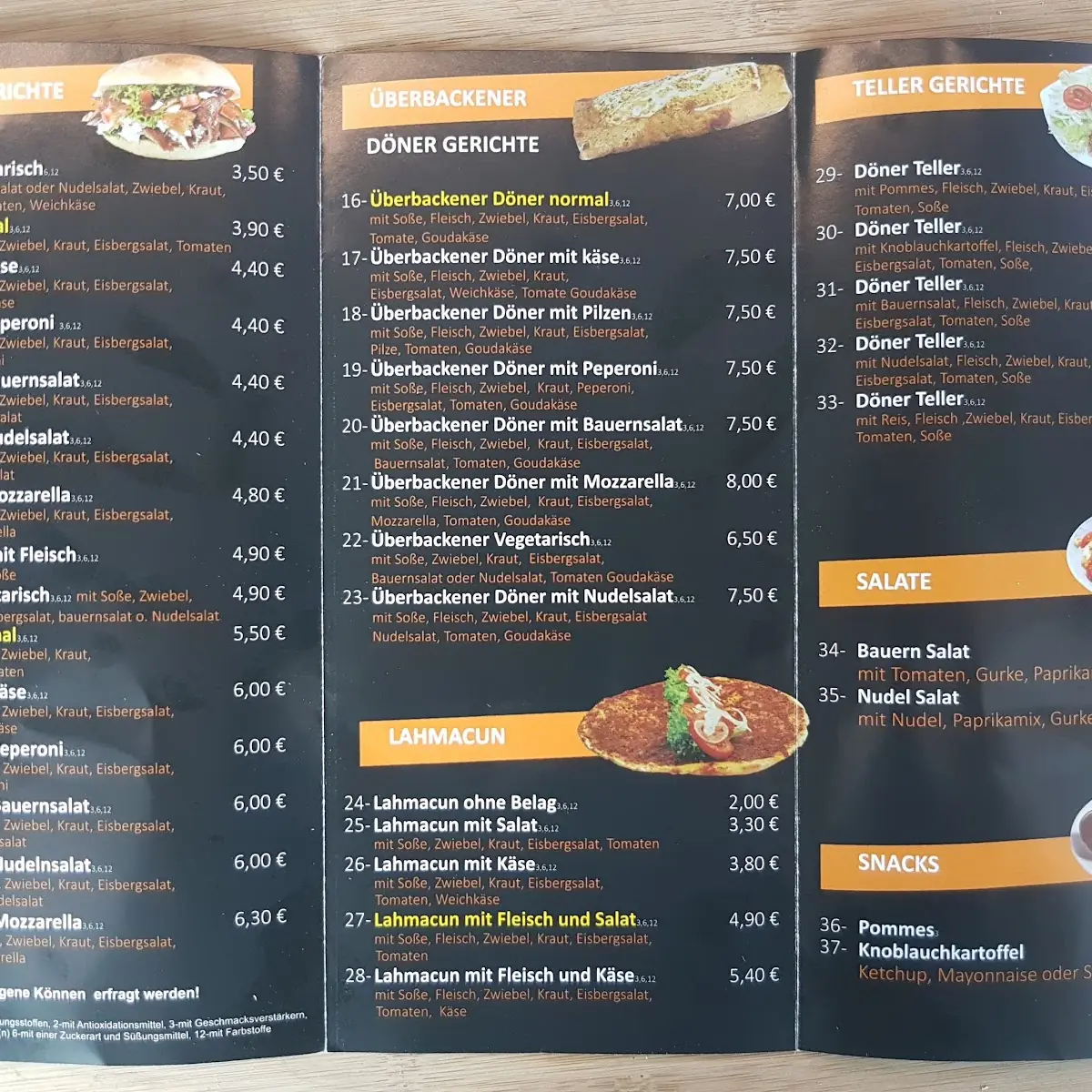 Speisekarte, Arkadasch's Pizza Döner