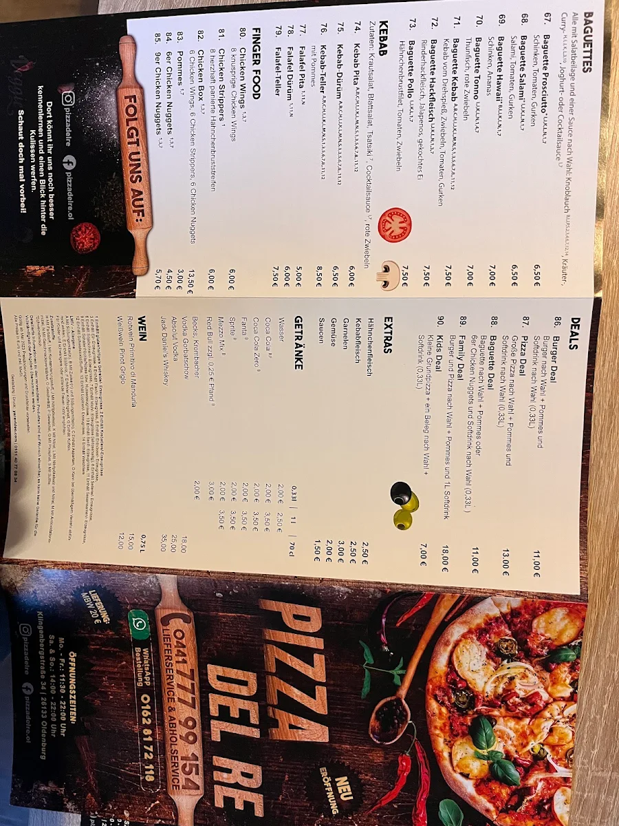 Speisekarte, Pizza Del Re Oldenburg