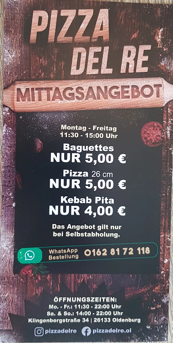 Speisekarte, Pizza Del Re Oldenburg