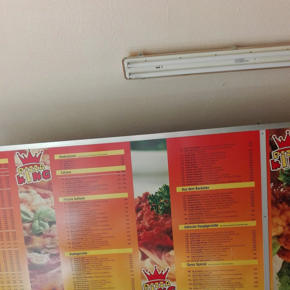 Speisekarte, Pizza King