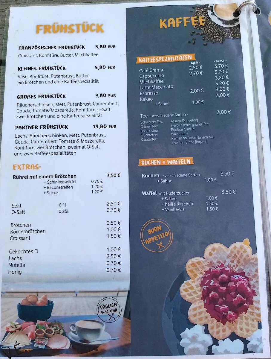Speisekarte, Café Seepark Lünen