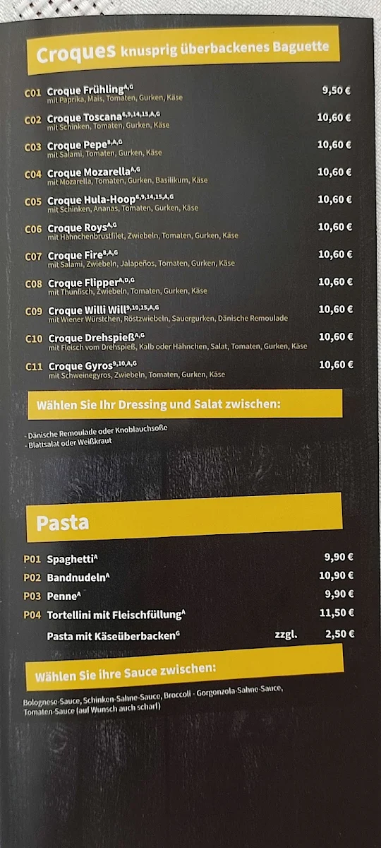 Speisekarte, Roys schnell Imbiss