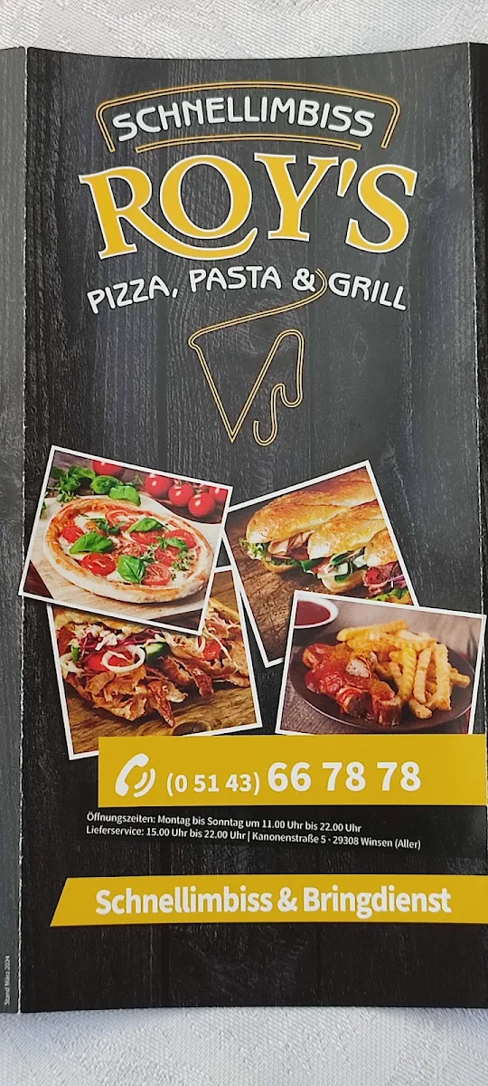 Speisekarte, Roys schnell Imbiss