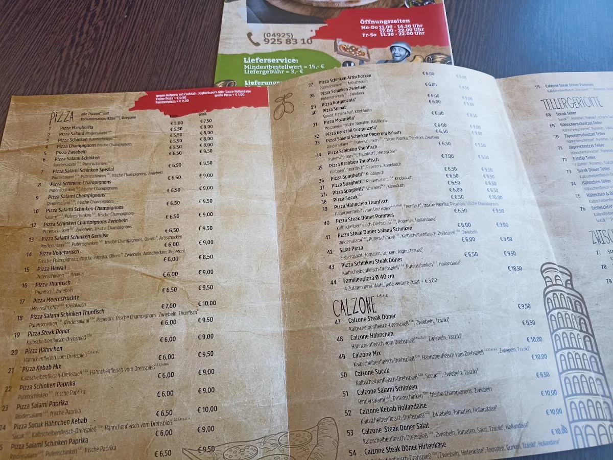 Speisekarte, Pizza Pasta House
