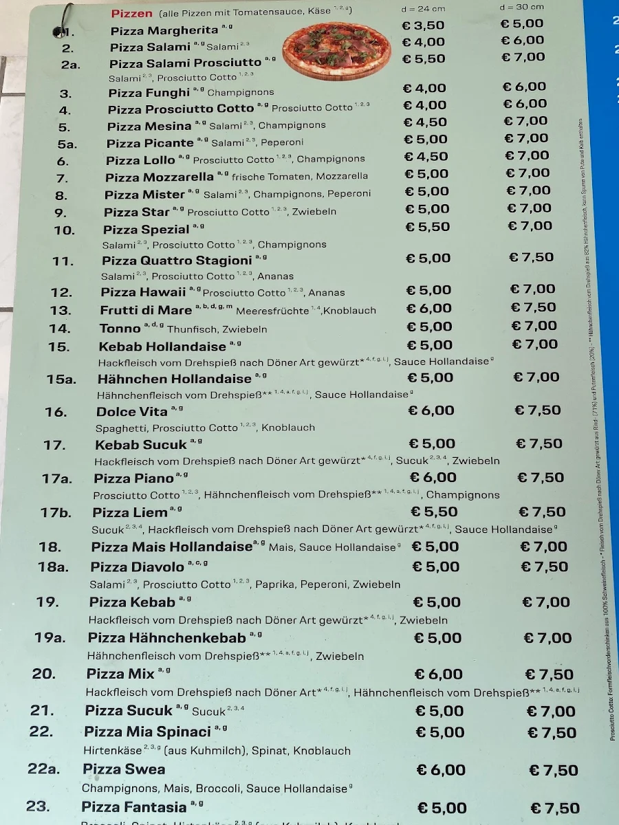 Speisekarte, Pizza Pasta House