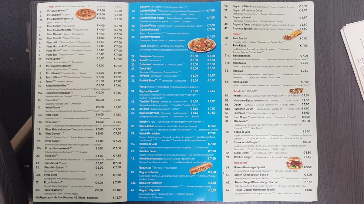 Speisekarte, Pizza Pasta House
