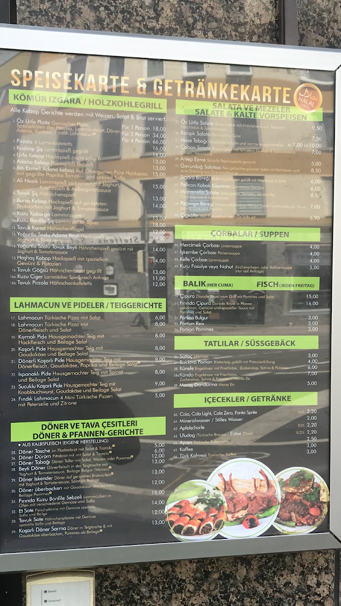 Speisekarte, Öz Urfa 1988 Aachen