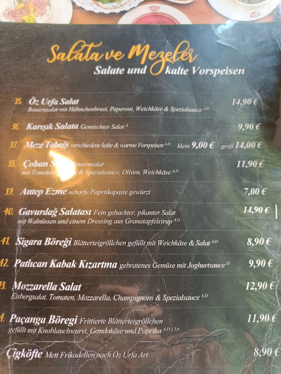 Speisekarte, Öz Urfa 1988 Aachen