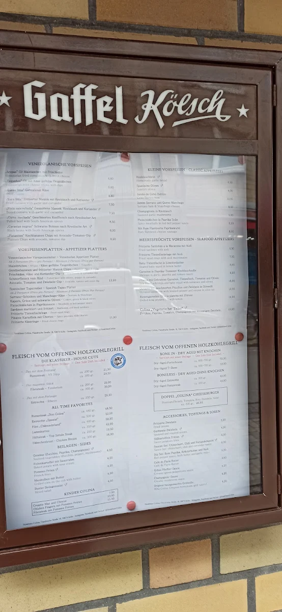 Speisekarte, Colina Steakhaus Restaurant