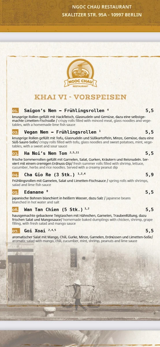Speisekarte, Ngoc Chau Restaurant