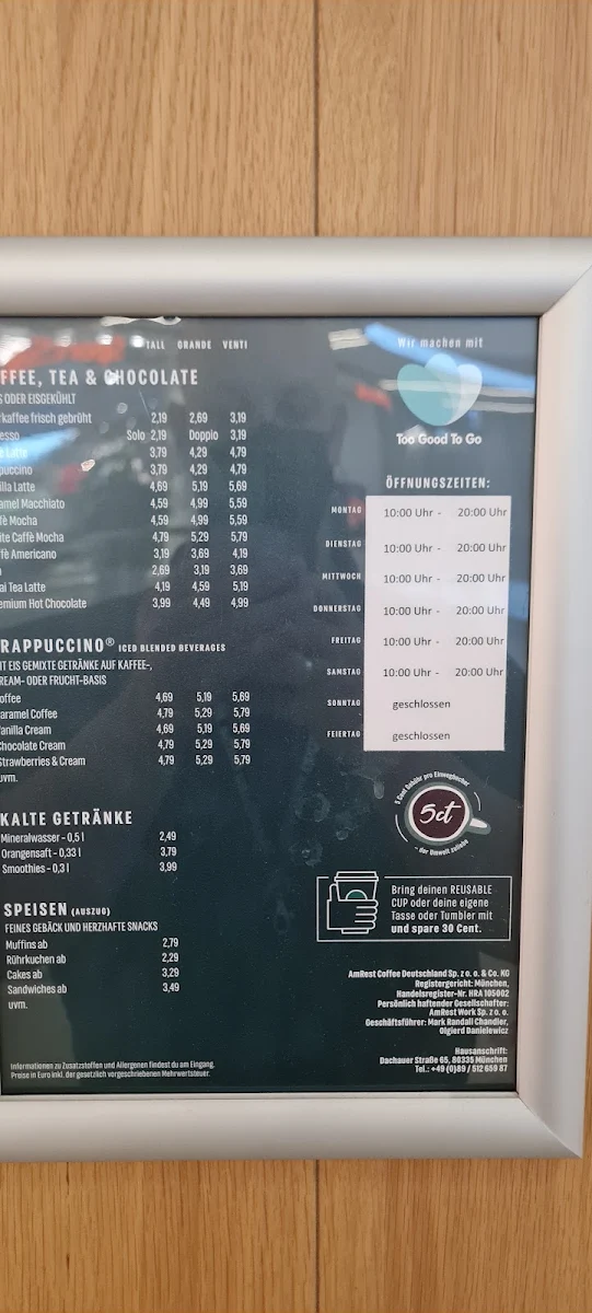Speisekarte, Starbucks - Mönchengladbach minto