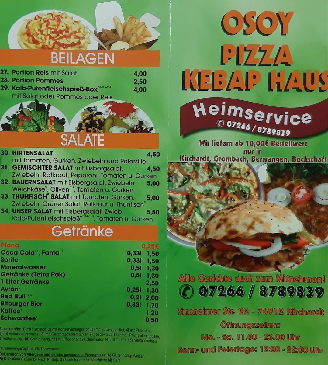 Speisekarte, Osoy Pizza Kebap Haus