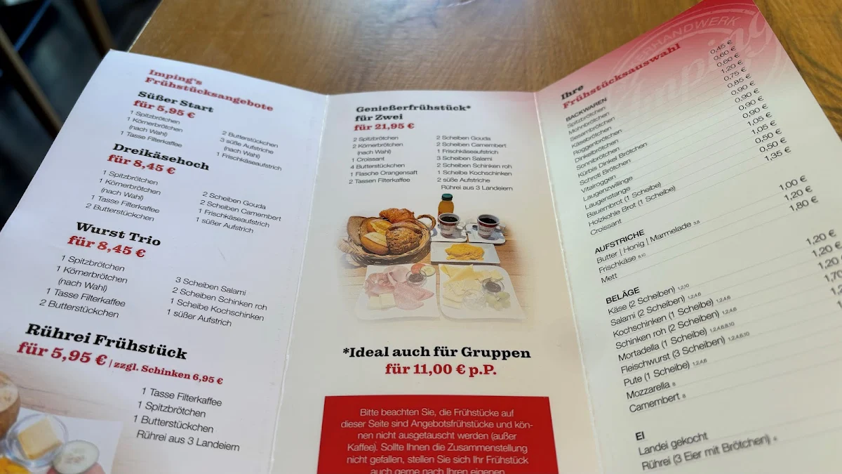 Speisekarte, Bäckerei Imping