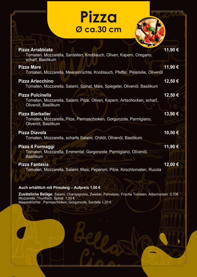 Speisekarte, Francesco’s Pizzeria