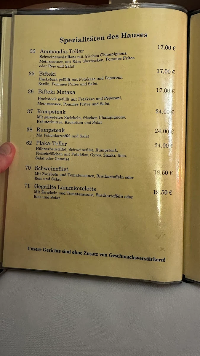 Speisekarte, Restaurant Zorbas Breuna-Oberlistingen